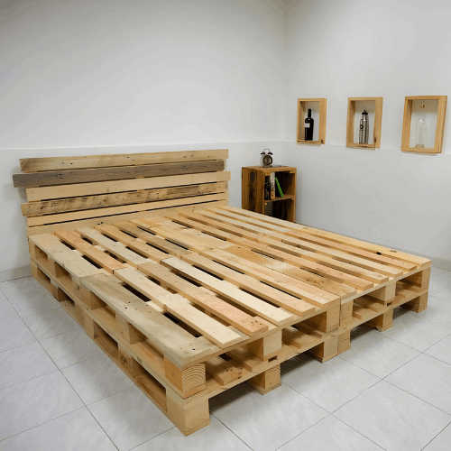 QUEEN SIZE DOUBLE LAYER PALLET BED WITH HEAD REST - PTB007