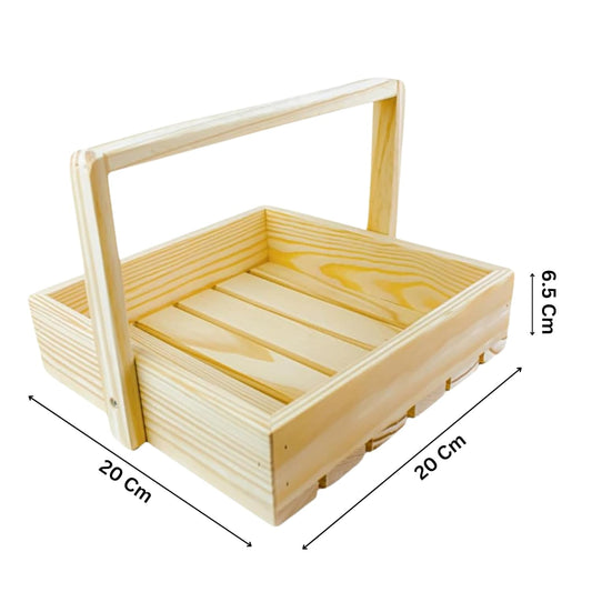 Pine Wood Gifting Basket With Wooden Handle, Fancy Handmade Basket (Square Basket)