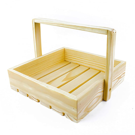 Pine Wood Gifting Basket With Wooden Handle, Fancy Handmade Basket (Square Basket)