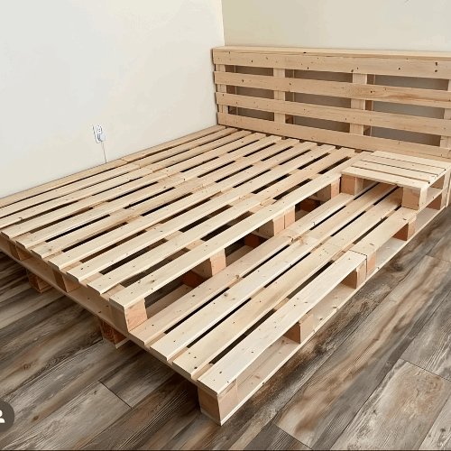 QUEEN SIZE PALLET BED WITH FOOT & HEAD REST,BEDSIDE TABLE - PTB005