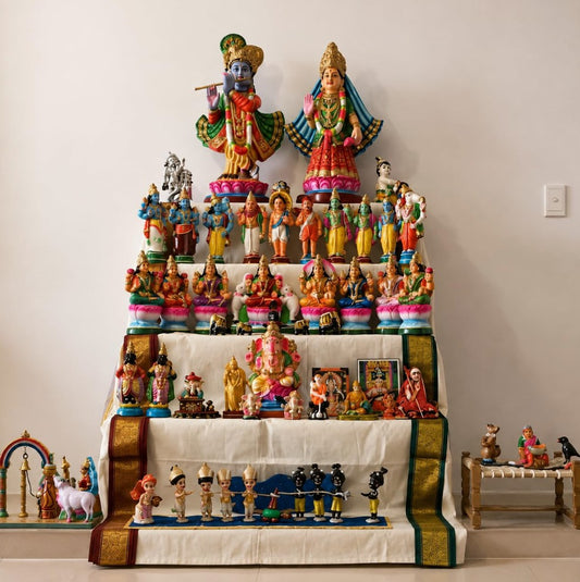 5 Steps Navaratri Kolu Padi | Golu Stand for Bommala Koluvu & Gombe Habba | Elegant Glossy Finish | Easy to Dismantle & Reusable Display Rack for Doll Setup