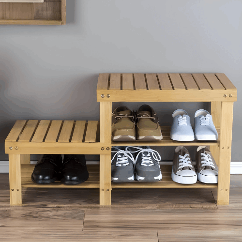 Shoe rack with seating and shelves - PTSR002
