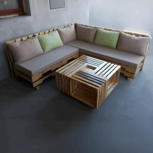 L TYPE SECTIONAL PALLET SOFA WITH CENTRE TABLE ( WITH OUT ARM REST) - PTS004