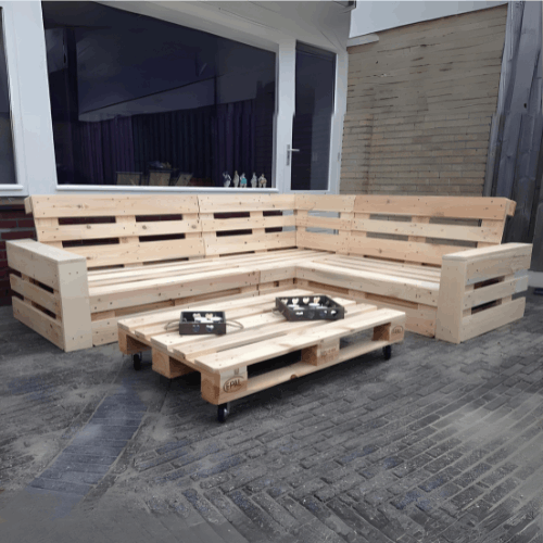 L TYPE SECTIONAL PALLET SOFA WITH CENTRE TABLE ( WITH ARM REST) - PTS005