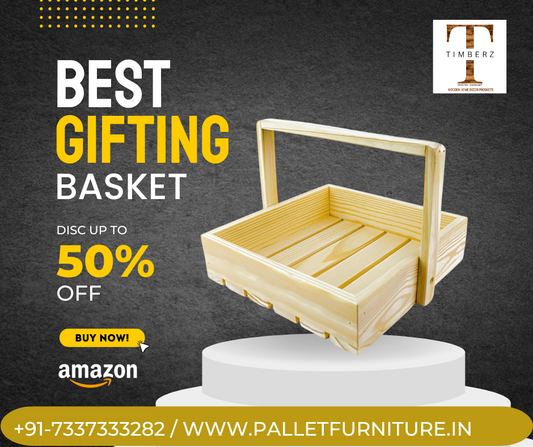 Pine Wood Gifting Basket With Wooden Handle, Fancy Handmade Basket (Square Basket)